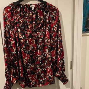 Bar III Women's Black and Red Floral Blouse